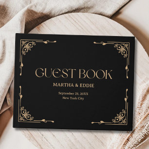 Modern Deco   Elegant Black and Gold Wedding Guest Book