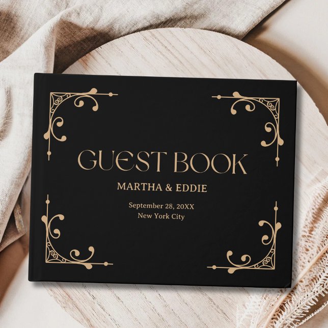 Modern Deco | Elegant Black and Gold Wedding Guest Book (Creator Uploaded)