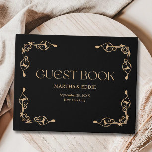 Modern Deco   Elegant Black and Gold Wedding Guest Book