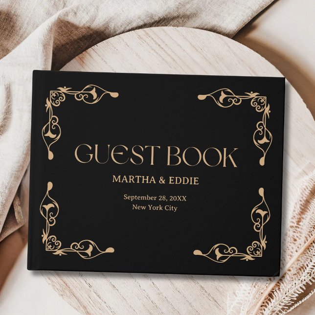Modern Deco | Elegant Black and Gold Wedding Guest Book (Creator Uploaded)