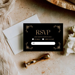 Modern Deco   Elegant Black and Gold Wedding RSVP Card