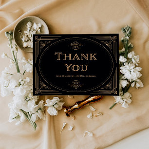 Modern Deco   Elegant Black and Gold Wedding Thank You Card