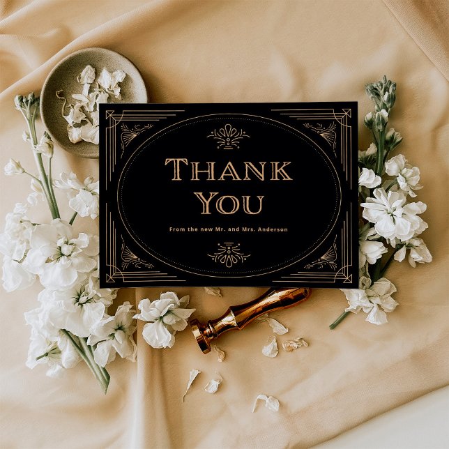 Modern Deco | Elegant Black and Gold Wedding Thank You Card (Creator Uploaded)