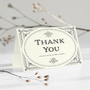 Modern Deco   Elegant Black and Ivory Wedding Thank You Card