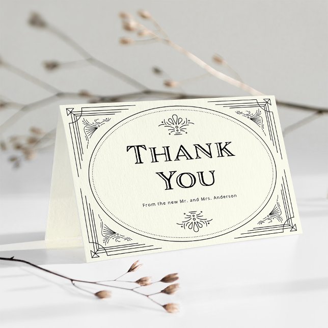 Modern Deco | Elegant Black and Ivory Wedding Thank You Card (Creator Uploaded)