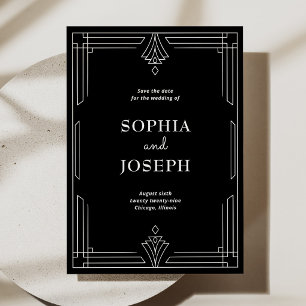 Modern Deco Elegant Black and White Save The Date
