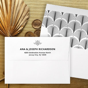 Modern Deco Elegant Black and White Wedding Envelope