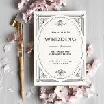 Modern Deco | Elegant Black and White Wedding Invitation<br><div class="desc">These glamourous black and white wedding invitations feature a modern spin on classic art deco. An ornate,  black geometric frame and ornamentation decorate an elegant white background for a dramatic,  vintage wedding look.</div>