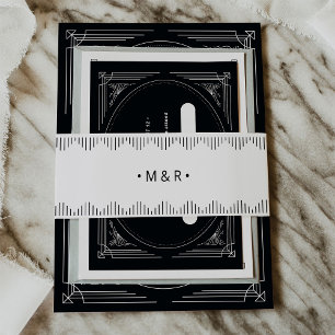 Modern Deco   Elegant Black and White Wedding Invitation Belly Band