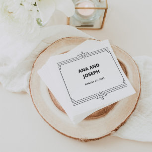 Modern Deco   Elegant Black and White Wedding Napkin