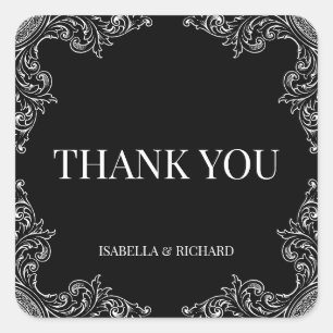 Modern Deco  Elegant Black and White Wedding Square Sticker