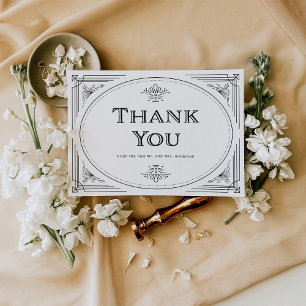 Modern Deco Elegant Black and White Wedding Thank You Card