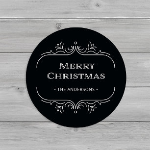 Modern Deco   Elegant Black Merry Christmas Classic Round Sticker