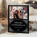 Modern Deco | Elegant Black with Photo Holiday Card<br><div class="desc">These elegant Christmas multi photo cards feature a modern spin on classic art deco. An ornate, white geometric frame and ornamentation decorate a dark black background with your favourite personal photo for a dramatic, vintage 1920's style holiday look. Classic typography says "Merry Christmas." Another photo goes inside the card, along...</div>