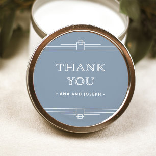 Modern Deco Elegant Dusty Blue and White Wedding Classic Round Sticker