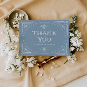 Modern Deco   Elegant Dusty Blue and White Wedding Thank You Card