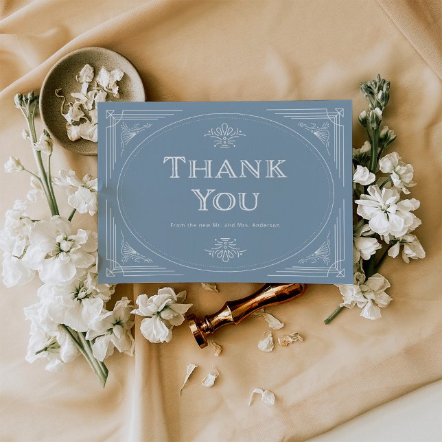 Modern Deco | Elegant Dusty Blue and White Wedding Thank You Card (Creator Uploaded)