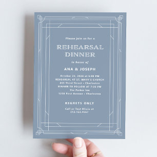 Modern Deco   Elegant Dusty Blue Rehearsal Dinner Invitation