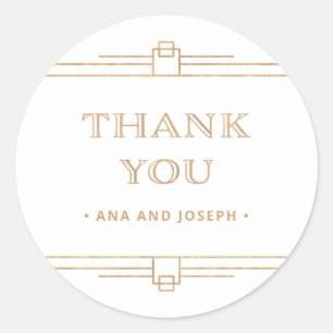 Modern Deco Elegant Faux Gold and White Wedding Classic Round Sticker