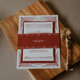 Modern Deco   Elegant Festive Red with Monograms Invitation Belly Band
