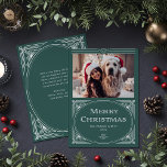 Modern Deco | Elegant Green with Photo Holiday Card<br><div class="desc">These elegant Christmas photo cards feature a modern spin on classic art deco. An ornate, white geometric frame and ornamentation decorate a green background with your favourite personal photo for a dramatic, vintage 1920's style holiday look. Classic typography says "Merry Christmas." There is room for your personal message on the...</div>