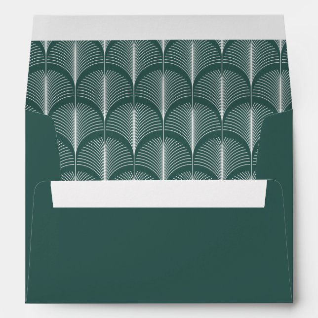 Modern Deco | Elegant Holiday Green Wedding Envelope (Back (Bottom))