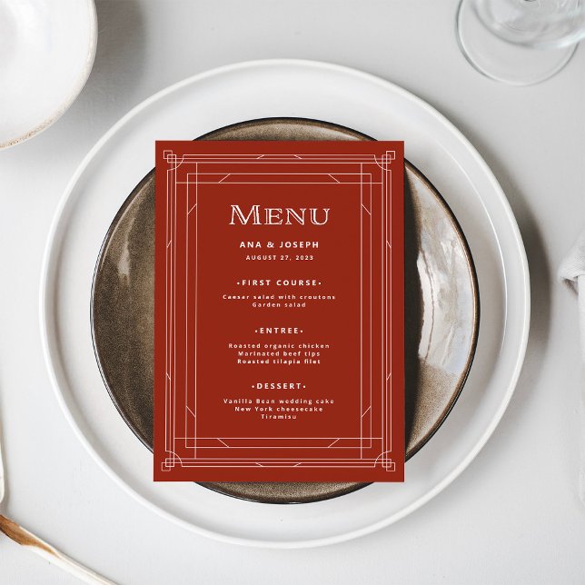 Modern Deco | Elegant Holiday Red Wedding Menu (A festive, red menu for your elegant holiday wedding)