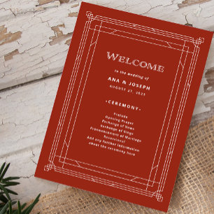 Modern Deco Elegant Holiday Red Wedding Programme