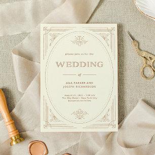 Modern Deco   Elegant Ivory and Gold Wedding Invitation