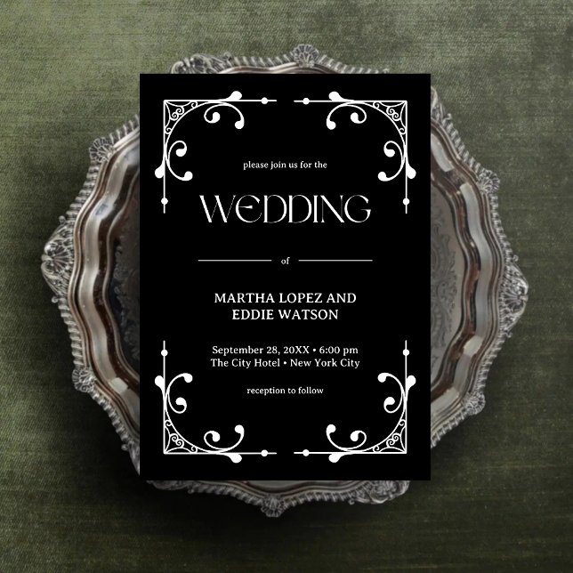 Modern Deco | Elegant Onyx Black and White Wedding Invitation (Creator Uploaded)