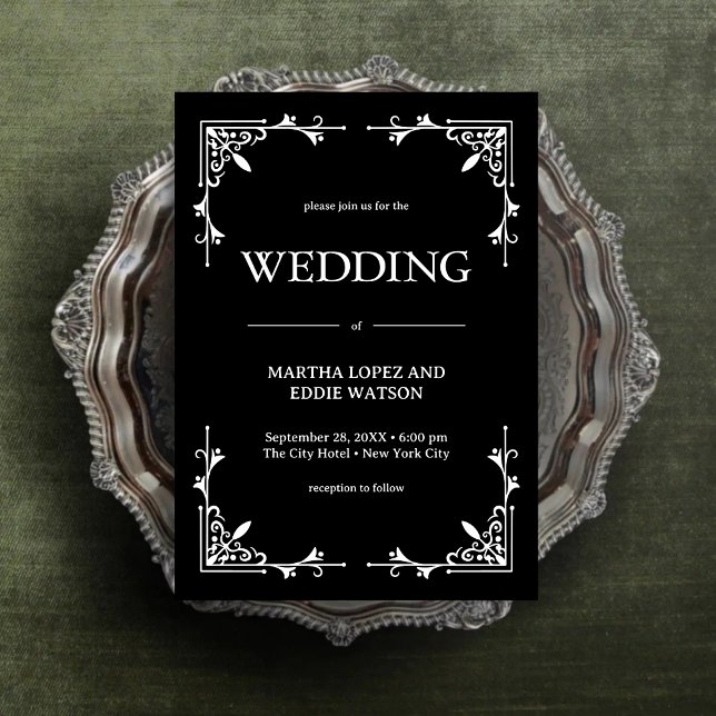 Modern Deco | Elegant Onyx Black and White Wedding Invitation (Modern deco onyx black and white invitation adds bold elegance to your personalized wedding.)