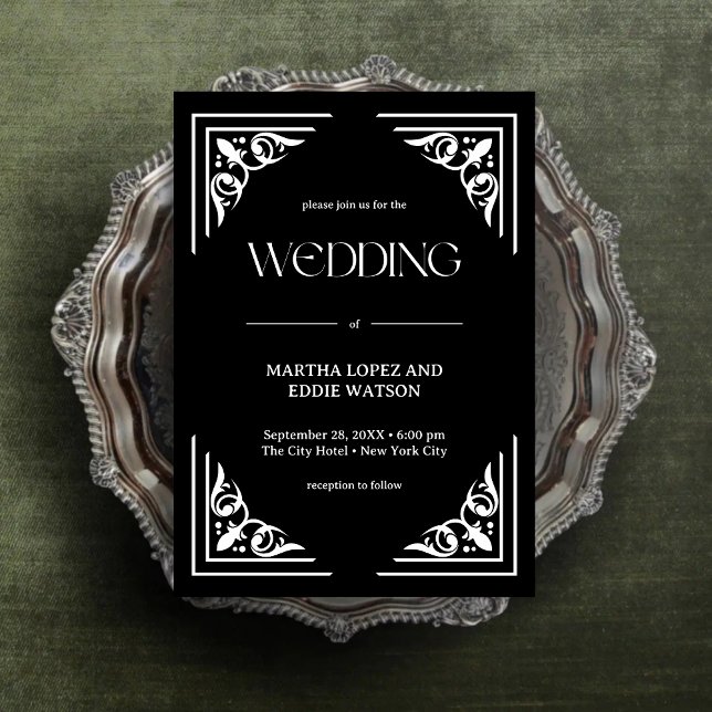 Modern Deco | Elegant Onyx Black and White Wedding Invitation (Creator Uploaded)