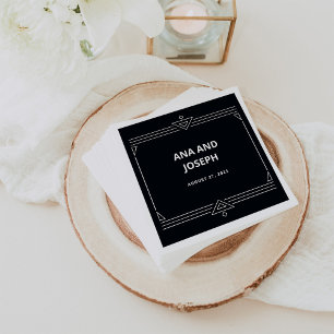 Modern Deco   Elegant Onyx Black and White Wedding Napkin