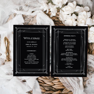 Modern Deco   Elegant Onyx Black and White Wedding Programme
