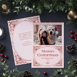 Modern Deco | Elegant Pink and Red with Photo Holiday Card<br><div class="desc">These elegant Christmas photo cards feature a modern spin on classic art deco. An ornate, red geometric frame and ornamentation decorate a blush pink background with your favourite personal photo for a dramatic, vintage 1920's style holiday look. Classic typography says "Merry Christmas." There is room for your personal message on...</div>