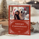 Modern Deco | Elegant Red with Photo Holiday Card<br><div class="desc">These elegant Christmas multi photo cards feature a modern spin on classic art deco. An ornate, white geometric frame and ornamentation decorate a festive red background with your favourite personal photo for a dramatic, vintage 1920's style holiday look. Classic typography says "Merry Christmas." Another photo goes inside the card, along...</div>