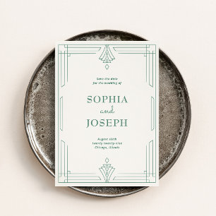 Modern Deco Elegant Sage Green and Soft Ivory Save The Date