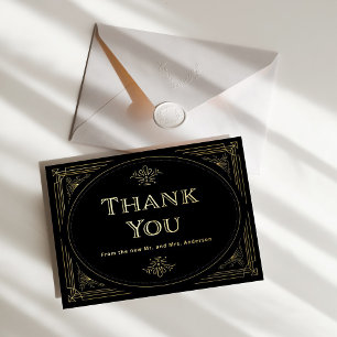 Modern Deco   Elegant Thank You Black and Gold