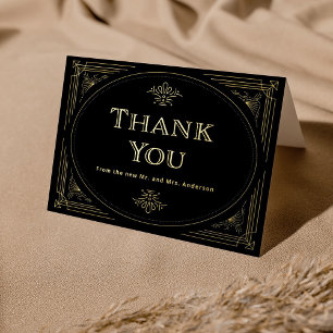 Modern Deco   Elegant Thank You Black and Gold Foil Greeting Card