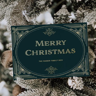 Modern Deco   Emerald Green and Photo Christmas