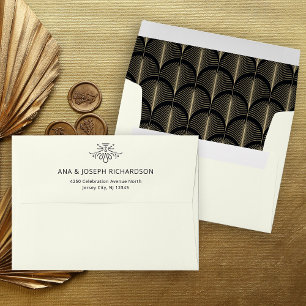 Modern Deco   Faux Gold Look and Ivory Wedding Envelope