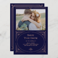 Modern Deco | Faux Rose Gold and Navy Blue Photo