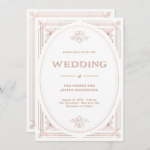 Modern Deco   Faux Rose Gold and White Wedding Invitation