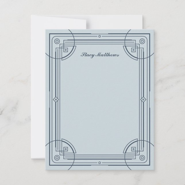 Modern Deco Frame Stationery Note Card - Blue (Front)