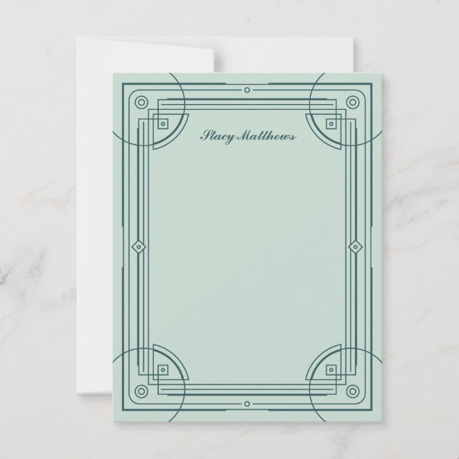 Modern Deco Frame Stationery Note Card - Green (Front)