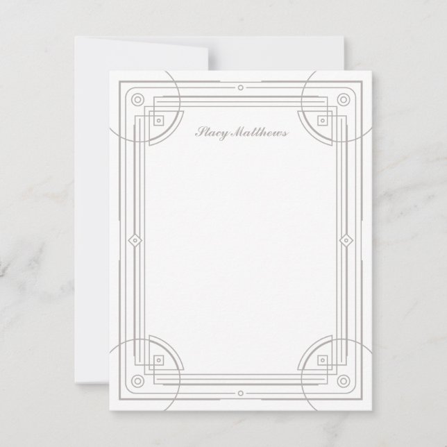 Modern Deco Frame Stationery Note Card - White (Front)