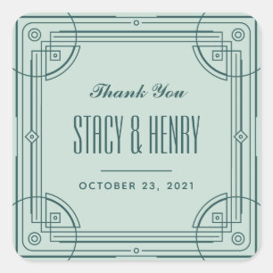 Modern Deco Frame Wedding Closure Sticker - Green