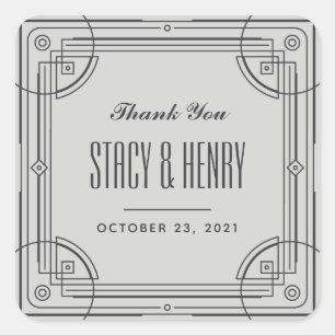 Modern Deco Frame Wedding Closure Sticker - Grey