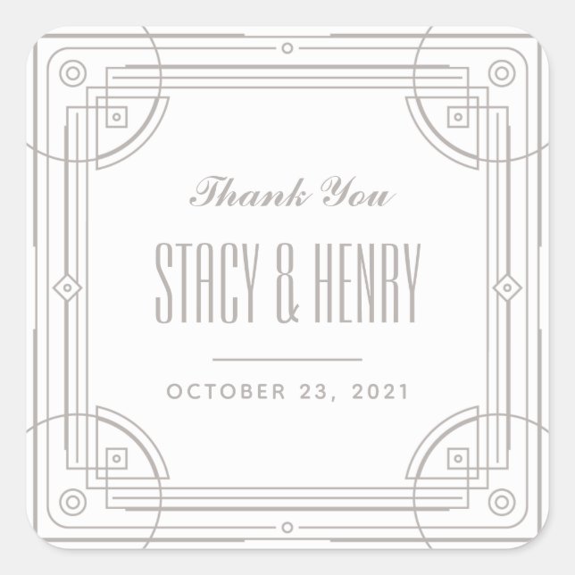 Modern Deco Frame Wedding Closure Sticker - White (Front)