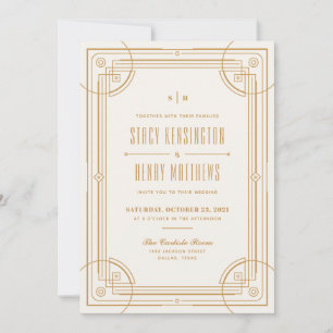 Modern Deco Frame Wedding Invitation - Tan